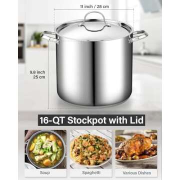 Cooks Standard 18/10 Stainless Steel Stockpot 16-Quart, Classic Deep Cooking Pot Canning Cookware with Stainless Steel Lid, Silver