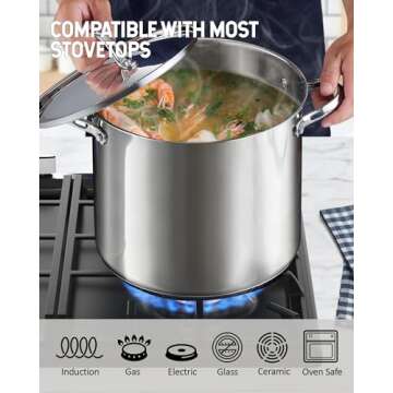 Cooks Standard 18/10 Stainless Steel Stockpot 16-Quart, Classic Deep Cooking Pot Canning Cookware with Stainless Steel Lid, Silver