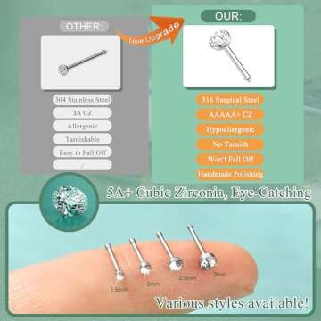 Stylish THUNARAZ Stainless Steel Nose Studs Rings Collection