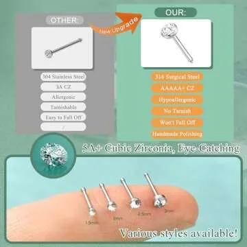 Stylish THUNARAZ Stainless Steel Nose Studs Rings Collection