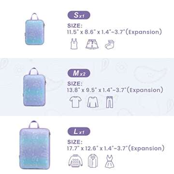 Cambond Compression Packing Cubes for Suitcases - 4 Pack Luggage Travel Packing Organizers Compression Cubes for Travel Essentials (Blue Purple Gradient)