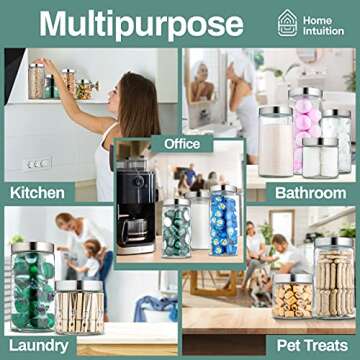 Home Intuition Glass Canister Set with Stainless Steel Lid 4-Piece Set, Kitchen Storage Glass Jars For Candies, Cereal, Nuts & More, Airtight Containers For Countertop & Pantry Organization (Round)