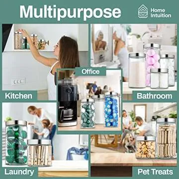 Home Intuition Glass Canister Set with Stainless Steel Lid 4-Piece Set, Kitchen Storage Glass Jars For Candies, Cereal, Nuts & More, Airtight Containers For Countertop & Pantry Organization (Round)