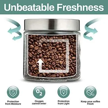 Home Intuition Glass Canister Set with Stainless Steel Lid 4-Piece Set, Kitchen Storage Glass Jars For Candies, Cereal, Nuts & More, Airtight Containers For Countertop & Pantry Organization (Round)