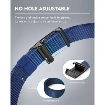 FAIRWIN Men's Ratchet Web Belt,1.25 inch Nylon Automatic Buckle Belt,No Holes Invisible Belt for Men