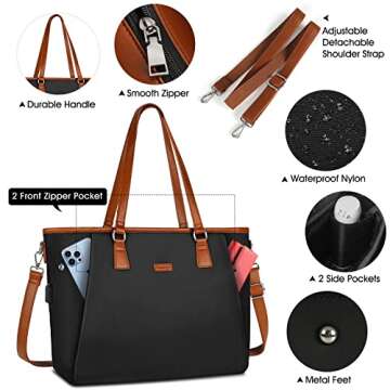 Laptop Bag for Women 15.6 Inch USB Teacher Bag Work Tote Bag Large Work Bags Waterproof Nylon Comput...