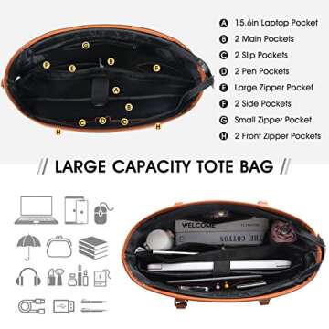 Laptop Bag for Women 15.6 Inch USB Teacher Bag Work Tote Bag Large Work Bags Waterproof Nylon Computer Tote Bag Lightweight Office Briefcase Shoulder Handbag Purse Black