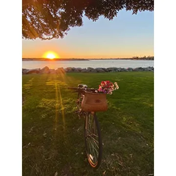 Tote & Kari Bike Basket for Women Beach Cruiser or Scooter The Original Wicker Bicycle Baskets with Built in Cup Holder for Front Handlebar-Classic Vintage Style Handmade Natural Rattan Wicker