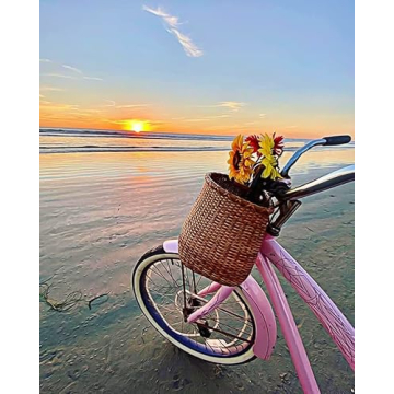 Tote & Kari Bike Basket for Women Beach Cruiser or Scooter The Original Wicker Bicycle Baskets with Built in Cup Holder for Front Handlebar-Classic Vintage Style Handmade Natural Rattan Wicker