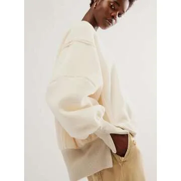 Fhniepan Women's Cozy Fleece Pullover - Stylish and Warm in White