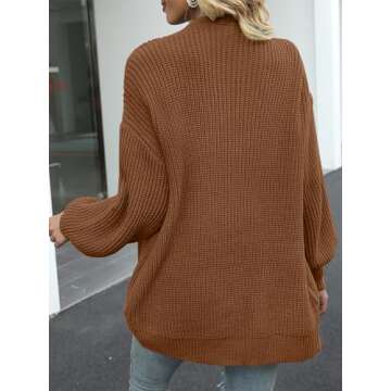 MEROKEETY Women's Fall Open Front Long Lantern Sleeve Cardigan Oversized Chunky Outwear with Pocket Brown