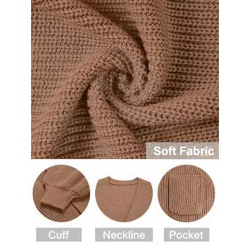 MEROKEETY Women's Fall Open Front Long Lantern Sleeve Cardigan Oversized Chunky Outwear with Pocket Brown