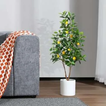 OAKRED Artificial Lemon Tree, 4FT Faux Tree, Artificial Lemon Plants of 396 Leaves and 9 Plastic Lemon Fruits for Indoor, Fake Tree for Office Home Living Room Floor Patio Greening Decor, Set of 1