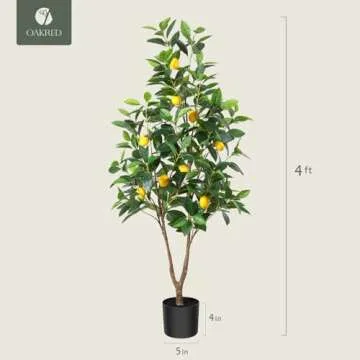 OAKRED Artificial Lemon Tree, 4FT Faux Tree, Artificial Lemon Plants of 396 Leaves and 9 Plastic Lemon Fruits for Indoor, Fake Tree for Office Home Living Room Floor Patio Greening Decor, Set of 1