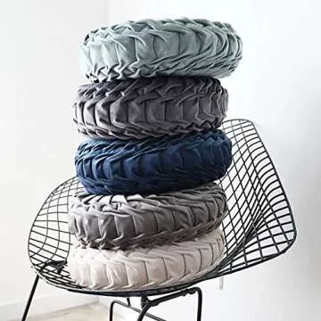 Round Filled Cushion,Velvet Cushions,Pleated Round Pillow, Scatter Cushion Home Decorative for Home ...