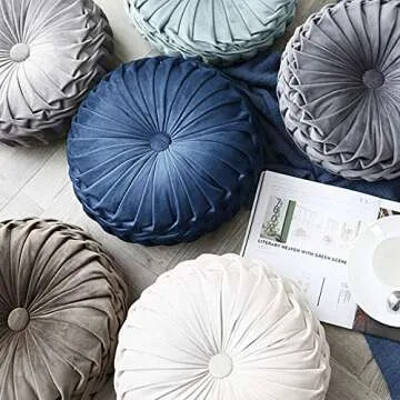 Round Filled Cushion,Velvet Cushions,Pleated Round Pillow, Scatter Cushion Home Decorative for Home Sofa Chair Bed Car Decor