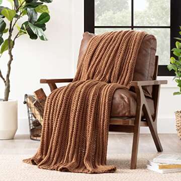 Chanasya Chunky Knit Caramel Throw Blanket - Soft, Cozy, Stylish