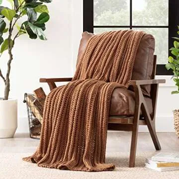 Chanasya Chunky Knit Caramel Throw Blanket - Soft, Cozy, Stylish