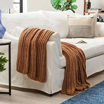 Chanasya Chunky Knit Caramel Throw Blanket - Soft, Cozy, Stylish