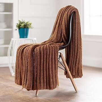 Chanasya Chunky Knit Caramel Throw Blanket - Soft, Cozy, Stylish