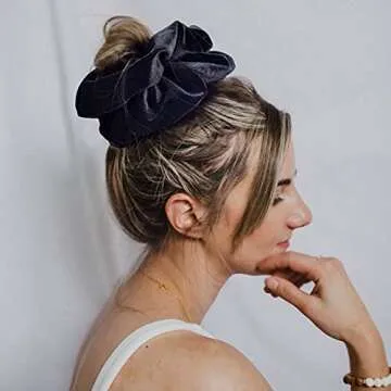 CEELGON Black Big Velvet Scrunchies Large Hair Ties 7.5inches Oversized Silk Thick Scrunchie Jumbo Hair Scrunchies Curly Hair Accessories 6 Pack (Black)