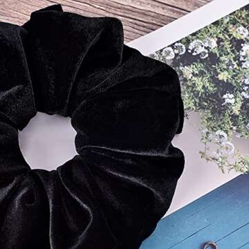 CEELGON Black Big Velvet Scrunchies Large Hair Ties 7.5inches Oversized Silk Thick Scrunchie Jumbo Hair Scrunchies Curly Hair Accessories 6 Pack (Black)