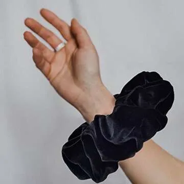 CEELGON Black Big Velvet Scrunchies Large Hair Ties 7.5inches Oversized Silk Thick Scrunchie Jumbo Hair Scrunchies Curly Hair Accessories 6 Pack (Black)