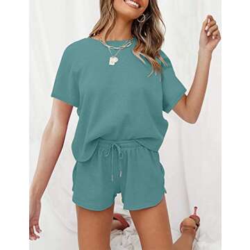MEROKEETY Short Sleeve Waffle Pajama Set - Cozy Comfort