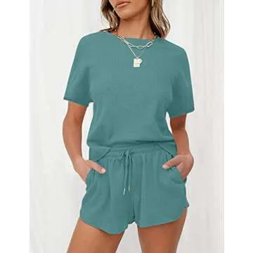 MEROKEETY Short Sleeve Waffle Pajama Set - Cozy Comfort