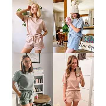 MEROKEETY Short Sleeve Waffle Pajama Set - Cozy Comfort