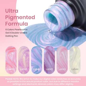 Beetles Pearl Gel Nail Polish, 6 Colors Shimmer Pearl White Pink Purple Mermaid Nail Drawing Gel Polish Soak Off Uv Gel Polish Swirl Shell Thread Effect DIY Manicure Valentine's Day Gift for Women