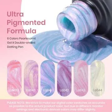 Beetles Pearl Gel Nail Polish, 6 Colors Shimmer Pearl White Pink Purple Mermaid Nail Drawing Gel Polish Soak Off Uv Gel Polish Swirl Shell Thread Effect DIY Manicure Valentine's Day Gift for Women