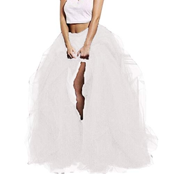 Lisong Women Maxi Tulle Floor Length Layered High Waist Skirt - Ivory