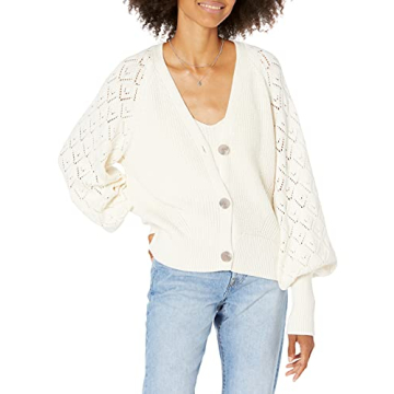 The Drop Women's Divya Pointelle Cardigan Sweater in Whisper White