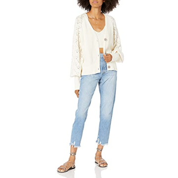 The Drop Women's Divya Pointelle Cardigan Sweater in Whisper White