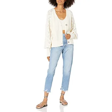 The Drop Women's Divya Pointelle Cardigan Sweater in Whisper White