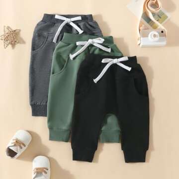 Cute Baby Pants Toddler Sweatpants Unisex Baby Clothing 3-Pack