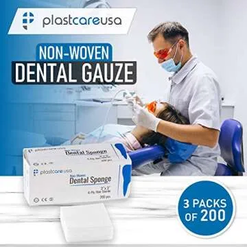 600 Count Gauze Pads 3x3 - Soft 4-Ply Non Woven Gauze Sponges - Non Sterile Dental Gauze & Esthetic Wipes - All Purpose Medical Gauze Squares for First Aid, Surgical, Wound Dressing (3 Packs of 200)