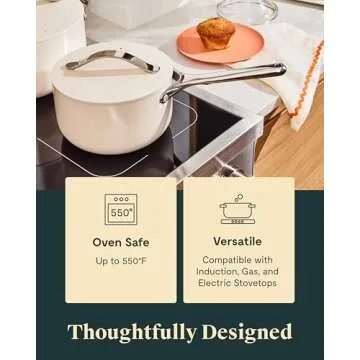 Caraway Nonstick Ceramic Sauce Pan with Lid (3 qt) - Non Toxic, PTFE & PFOA Free - Oven Safe & Compatible with All Stovetops (Gas, Electric & Induction) - Gray