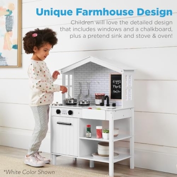 Stylish Farmhouse Wooden Play Kitchen Toy for Kids