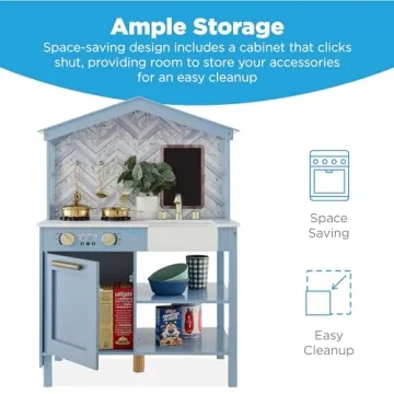 Stylish Farmhouse Wooden Play Kitchen Toy for Kids