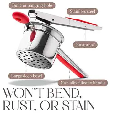 Bellemain 15 oz Large Potato Ricer | Heavy-Duty Stainless Steel Potato Ricer & Masher | Perfect for Mashed Potatoes | Ricer Kitchen Tool with 3 Interchangeable Discs