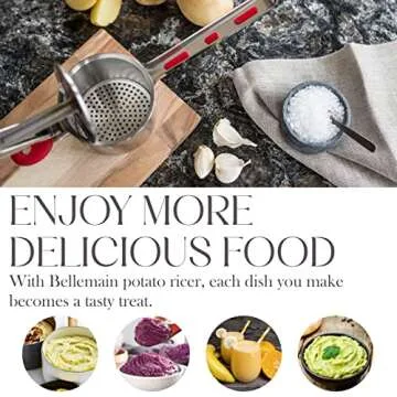 Bellemain 15 oz Large Potato Ricer | Heavy-Duty Stainless Steel Potato Ricer & Masher | Perfect for Mashed Potatoes | Ricer Kitchen Tool with 3 Interchangeable Discs