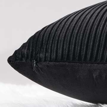 YCOLL Black Pillow Covers 22x22 Set of 2 Velvet Striped Pattern - Soft Throw Pillows for Home Decor,...