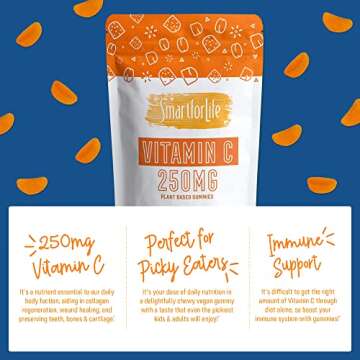 Smart for Life Vitamin C Gummies - Plant-Based Vegan Vitamin C Gummies Natural Orange Flavor - Immune Support Gummies for Adults and Kids - Non-GMO - Dietary Supplement - 60 Count
