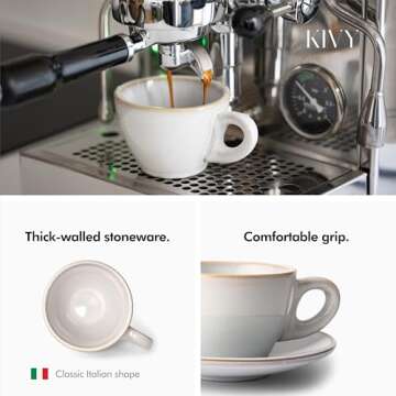 KIVY Cappuccino cups set of 4 [6oz] - Thick-walled stoneware cappuccino cup set for latte art - Capp...