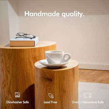 KIVY Cappuccino cups set of 4 [6oz] - Thick-walled stoneware cappuccino cup set for latte art - Cappuccino coffee cups - Tazas de cafe - Latte cups - Ceramic latte art cup and saucer set of 4 - Grey