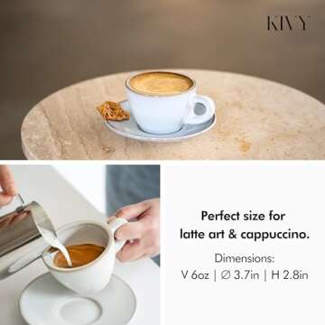 KIVY Cappuccino cups set of 4 [6oz] - Thick-walled stoneware cappuccino cup set for latte art - Cappuccino coffee cups - Tazas de cafe - Latte cups - Ceramic latte art cup and saucer set of 4 - Grey