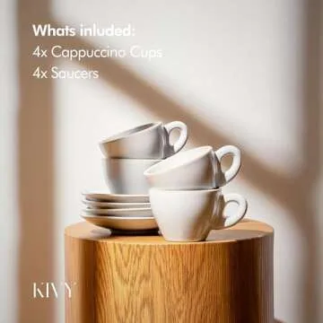 KIVY Cappuccino cups set of 4 [6oz] - Thick-walled stoneware cappuccino cup set for latte art - Cappuccino coffee cups - Tazas de cafe - Latte cups - Ceramic latte art cup and saucer set of 4 - Grey
