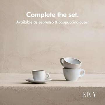 KIVY Cappuccino cups set of 4 [6oz] - Thick-walled stoneware cappuccino cup set for latte art - Cappuccino coffee cups - Tazas de cafe - Latte cups - Ceramic latte art cup and saucer set of 4 - Grey
